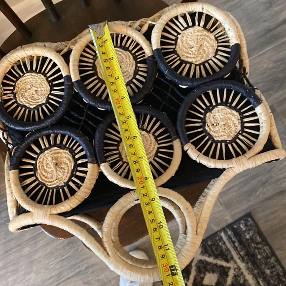 Tommy Bahama Women's Black Tan Medallion Straw Ring Handle Basket Tote Bag - Picture 7 of 11